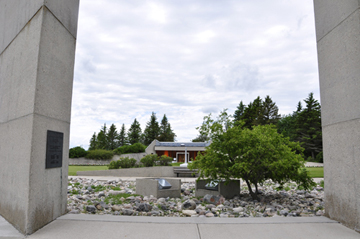 Standing under the Peace Tower looking towards the Peace Chapel.